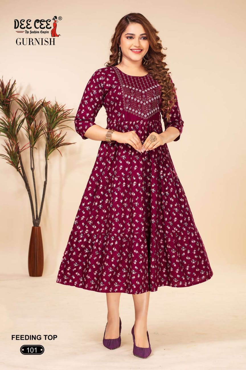 Gurnish By Dee Cee Rayon Printed Anarkali Kurtis Wholesale Suppliers In Mumbai